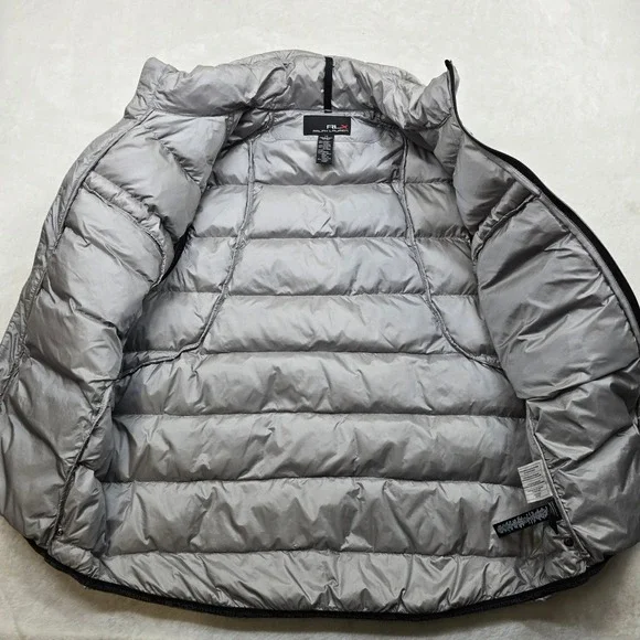 RLX Ralph Lauren Down Puffer Vest Mens Large Silver Zip Nylon